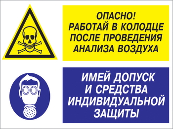 Кз 78 опасно - работай в колодце после проведения анализа воздуха. имей допуск и средства индивидуальной защиты. (пленка, 600х400 мм) - Знаки безопасности - Комбинированные знаки безопасности - . Магазин Znakstend.ru